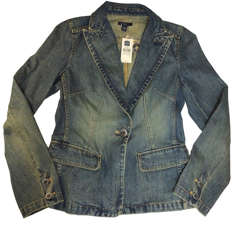 NWT! Vintage Gap Y2K Tailored Denim Blazer Made In Hong Kong - Size M